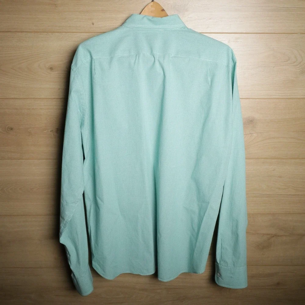 J. Crew Gingham‎ Button Down Shirt Long Sleeve Men XL Mint Green White Casual